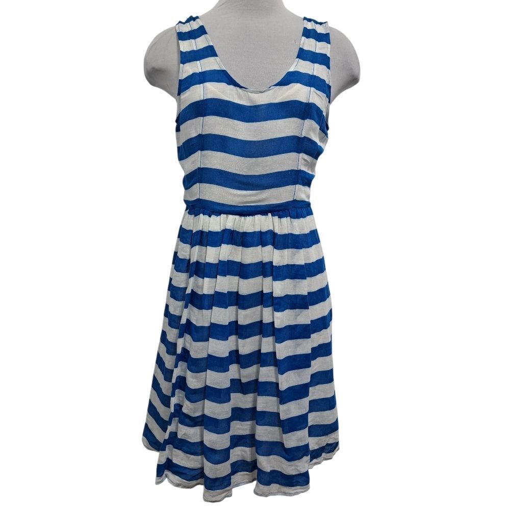 Plenty By Tracy Reese Linen Blend Sheer Bold Stripes Frock Dress In Skydriver S8
